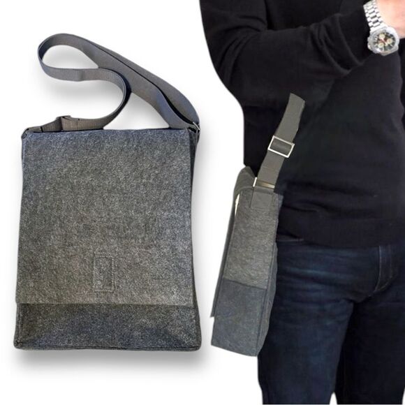 Crate&Barrel Charcoal Gray Felt Large Messenger Crossbody Bag - Picture 1 of 16